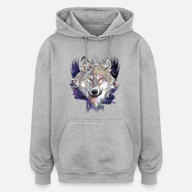 Wolf | Tier | Grauer Wolf - Oversized Unisex Hoodie - Grau meliert