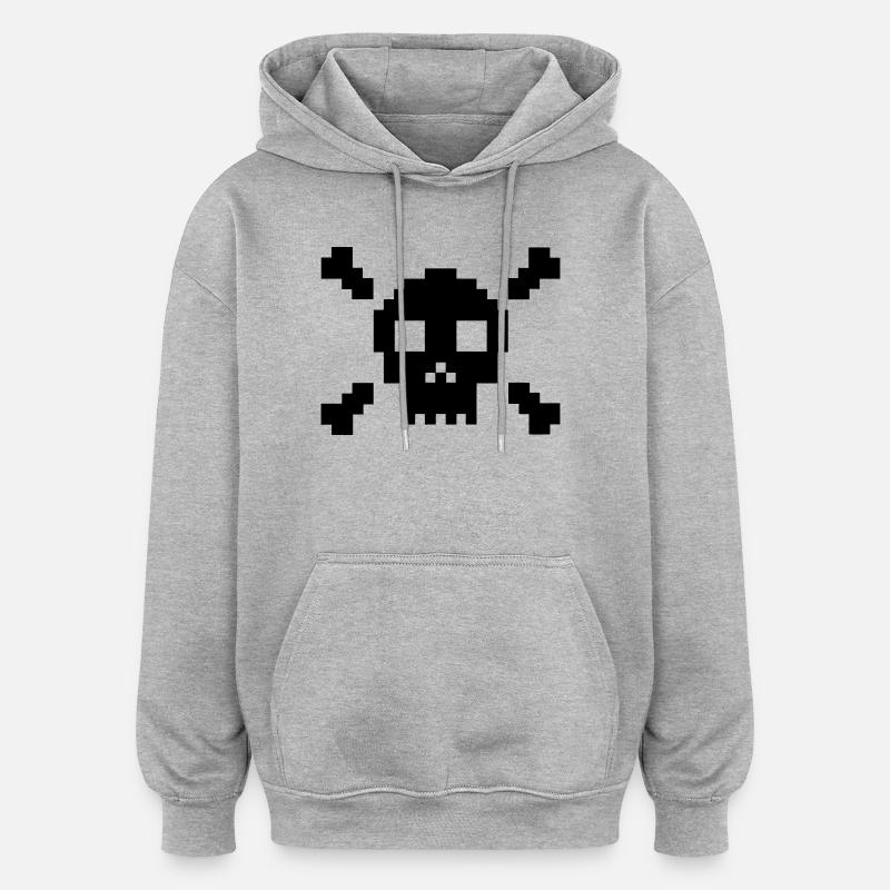 Pixel crane et os croises - Sweat à capuche oversize unisexe - gris chiné