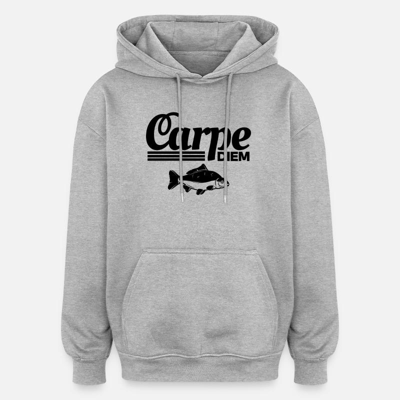 pêche, pêcheur, carpe - Sweat à capuche oversize unisexe - gris chiné