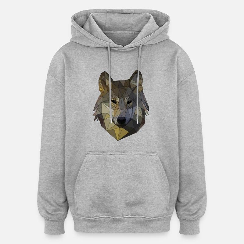 Polygon Wolf Triangular Mosaic Shapes Polyart - Oversized Unisex Hoodie - heather grey