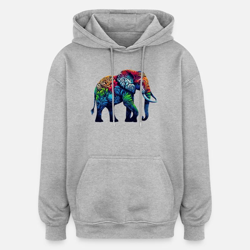 Éléphant - Sweat à capuche oversize unisexe - gris chiné
