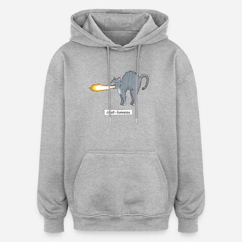 Chat-lumeau - Sweat à capuche oversize unisexe - gris chiné