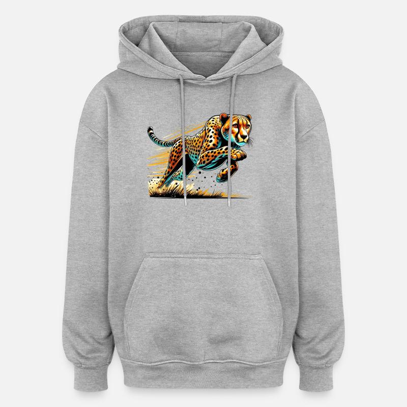 Guépard - Sweat à capuche oversize unisexe - gris chiné