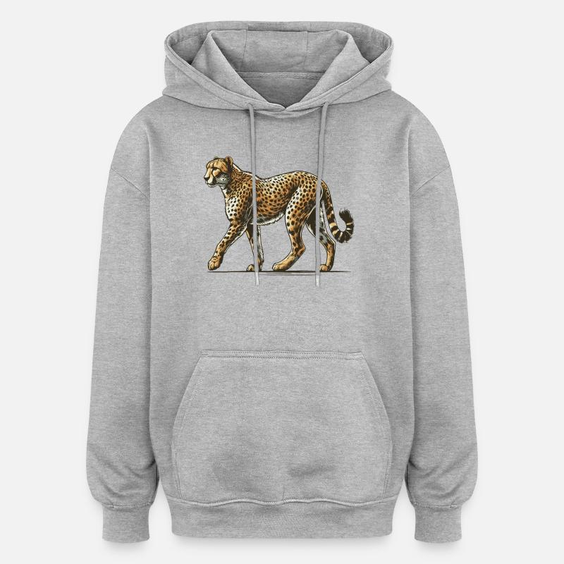 Guépard - Sweat à capuche oversize unisexe - gris chiné