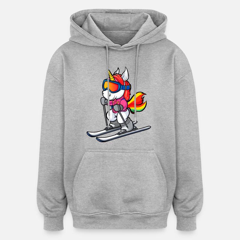 Ski Einhorn - Oversized Unisex Hoodie - Grau meliert