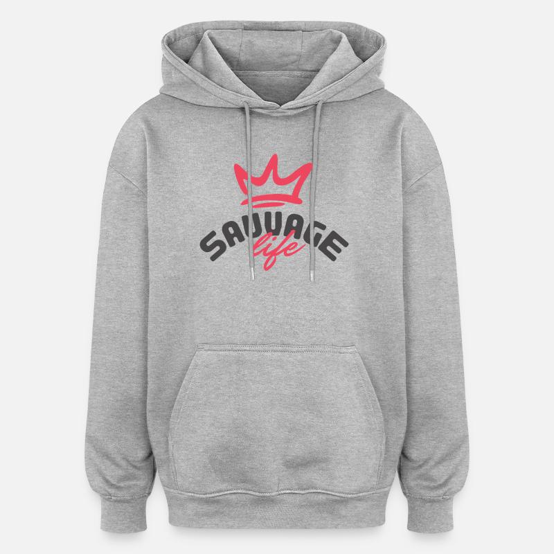 Savage Life  - Sweat à capuche oversize unisexe - gris chiné