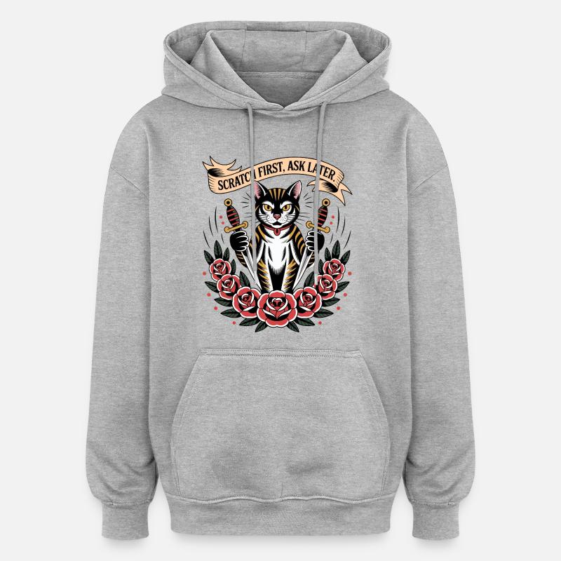 Grattez le premier chat - Sweat à capuche oversize unisexe - gris chiné