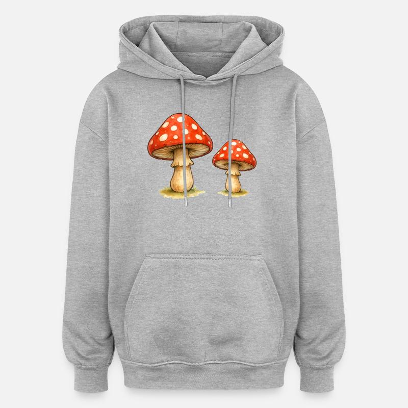 Duo champignon rouge - Sweat à capuche oversize unisexe - gris chiné
