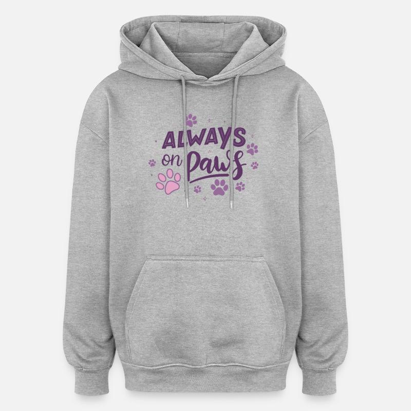 Always on Day Pawprints Violet - Sweat à capuche oversize unisexe - gris chiné
