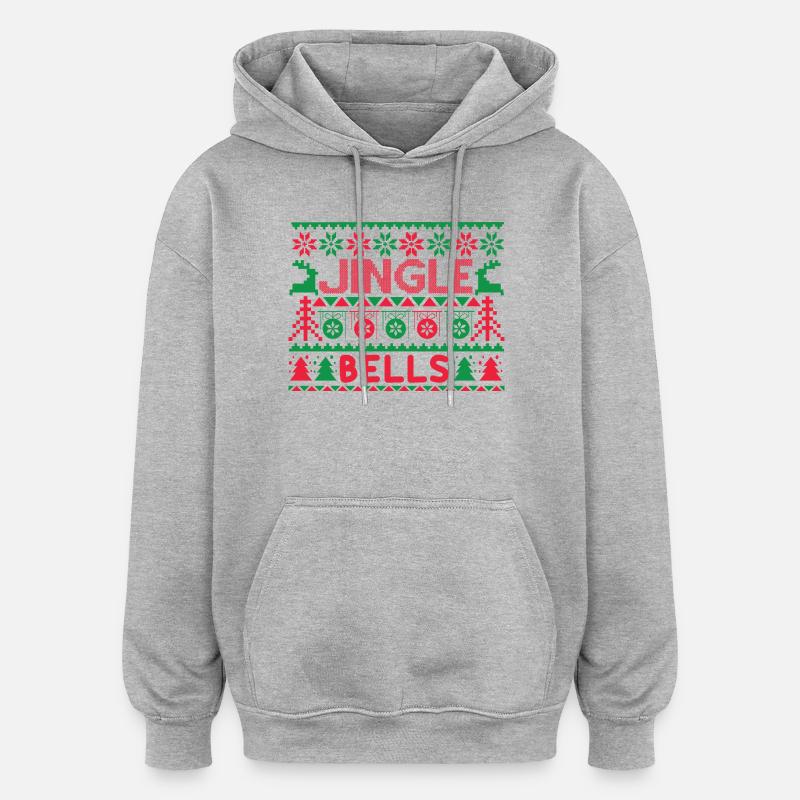 Hässlicher Pullover – Jingle Bells Strickmuster - Oversized Unisex Hoodie - Grau meliert
