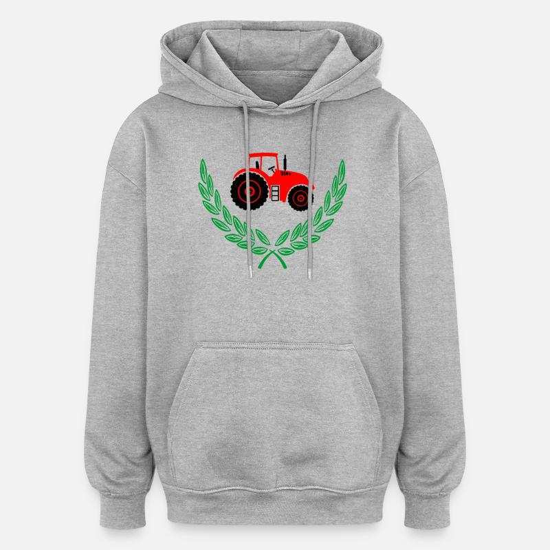 Roter Traktor im Lorbeerkranz - Oversized Unisex Hoodie - Grau meliert