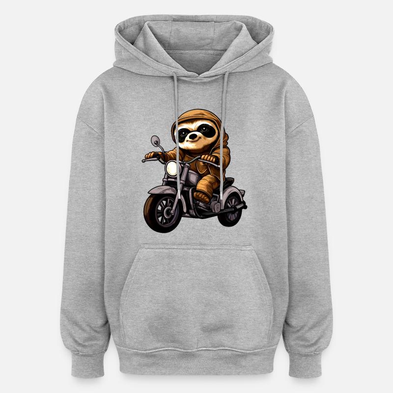 Motorcycle Sloth - Oversized Unisex Hoodie - heather grey