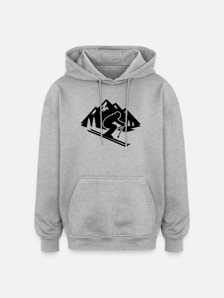 Ski Silhouette Mountains Slope - Oversized Unisex Hoodie - heather grey