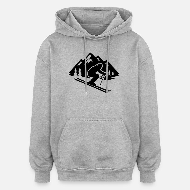 Piste Ski Silhouette Mountains - Sweat à capuche oversize unisexe - gris chiné