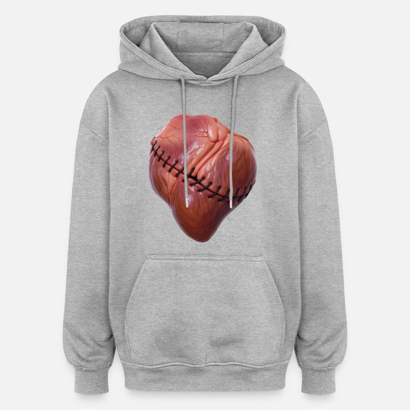 BROKEN HEART #2 - peace & love - Sweat à capuche oversize unisexe - gris chiné