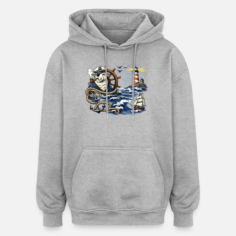 Seefahrer-Schaf im Sturm - Oversized Unisex Hoodie - Grau meliert