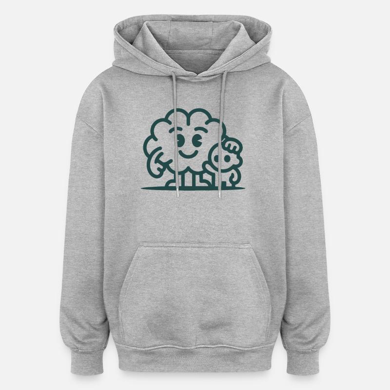 Friendly Cloud Duo Illustration - Sweat à capuche oversize unisexe - gris chiné