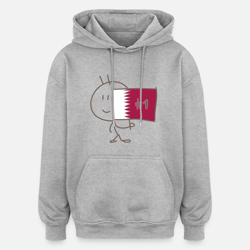 Drapeau_du_Qatar_floque_d-un_#1 - Sweat à capuche oversize unisexe - gris chiné