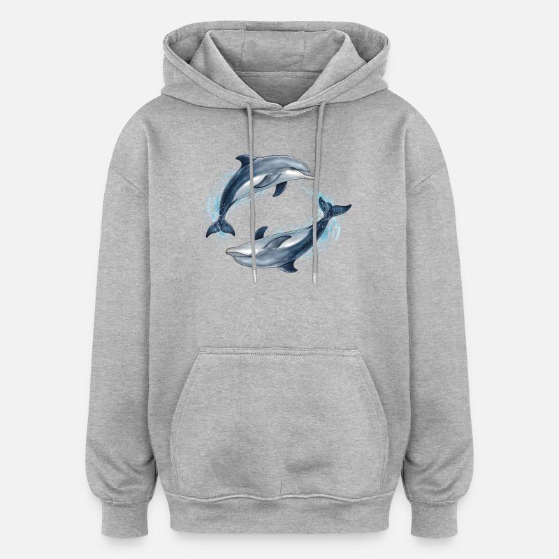 Illustration de deux dauphins sauteurs - Sweat à capuche oversize unisexe - gris chiné