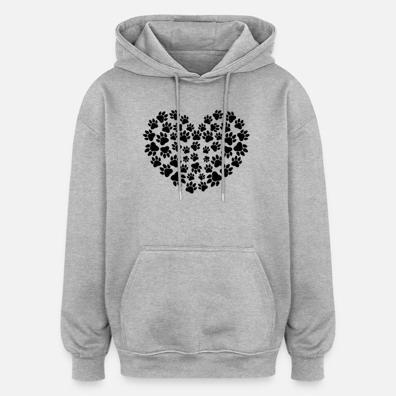 Cœur de pattes de chien - Sweat à capuche oversize unisexe - gris chiné