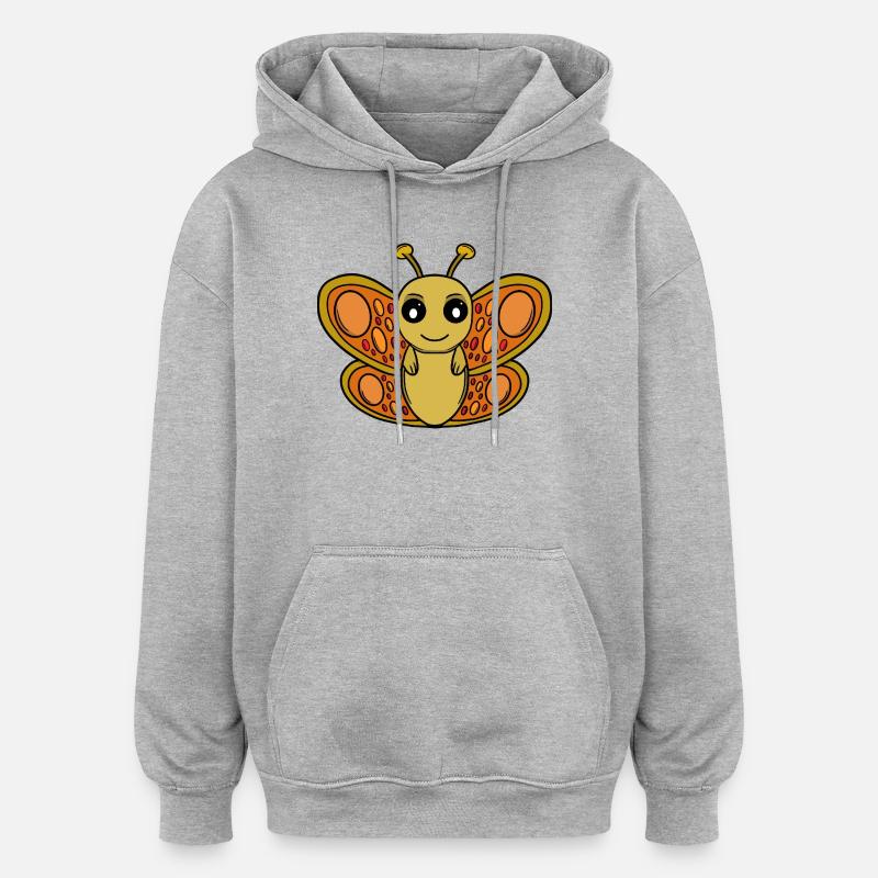 Papillon Chibi Ensoleillé - Sweat à capuche oversize unisexe - gris chiné