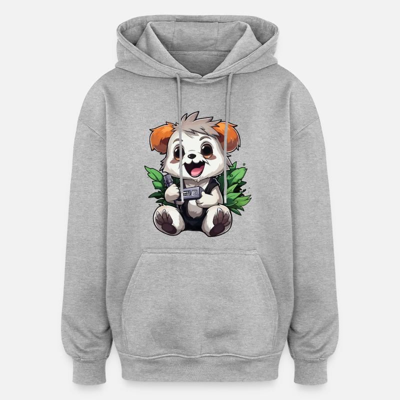 Panda Gamer mit Controller - Oversized Unisex Hoodie - Grau meliert