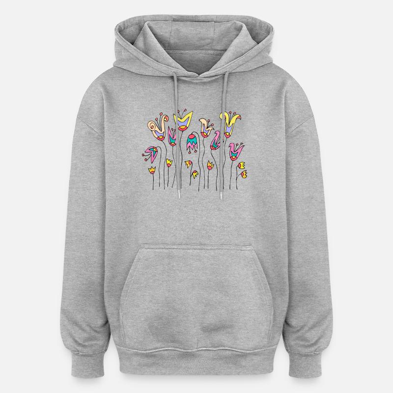 Blumen - Oversized Unisex Hoodie - Grau meliert
