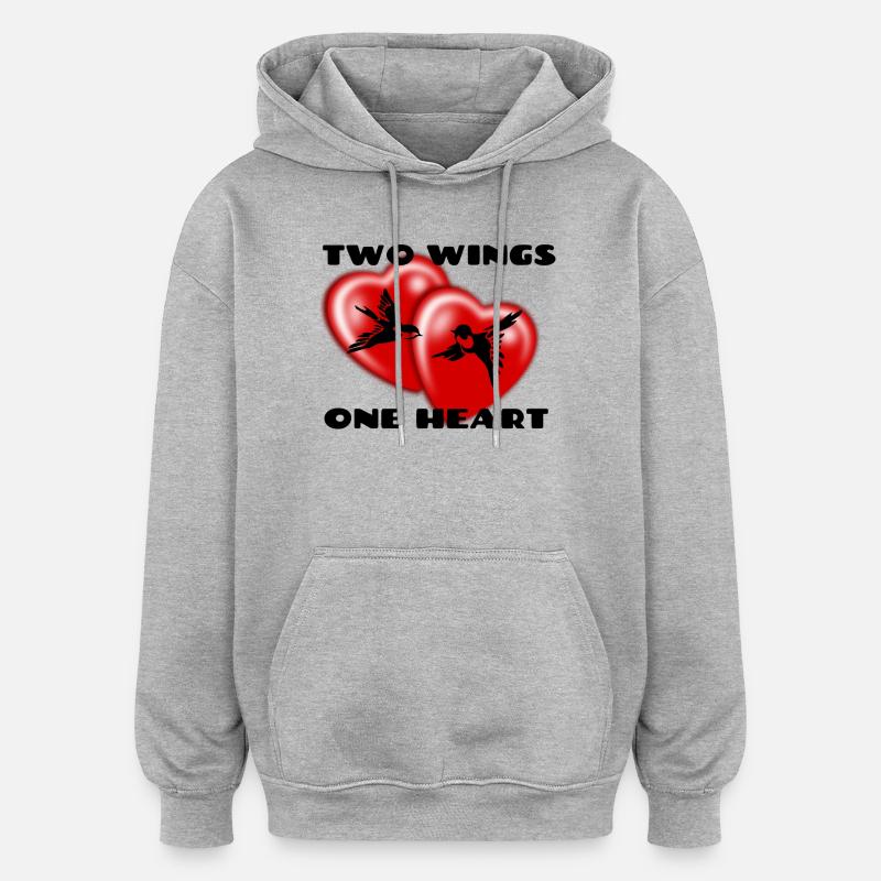 Two_Wings_One_Heart - Sweat à capuche oversize unisexe - gris chiné