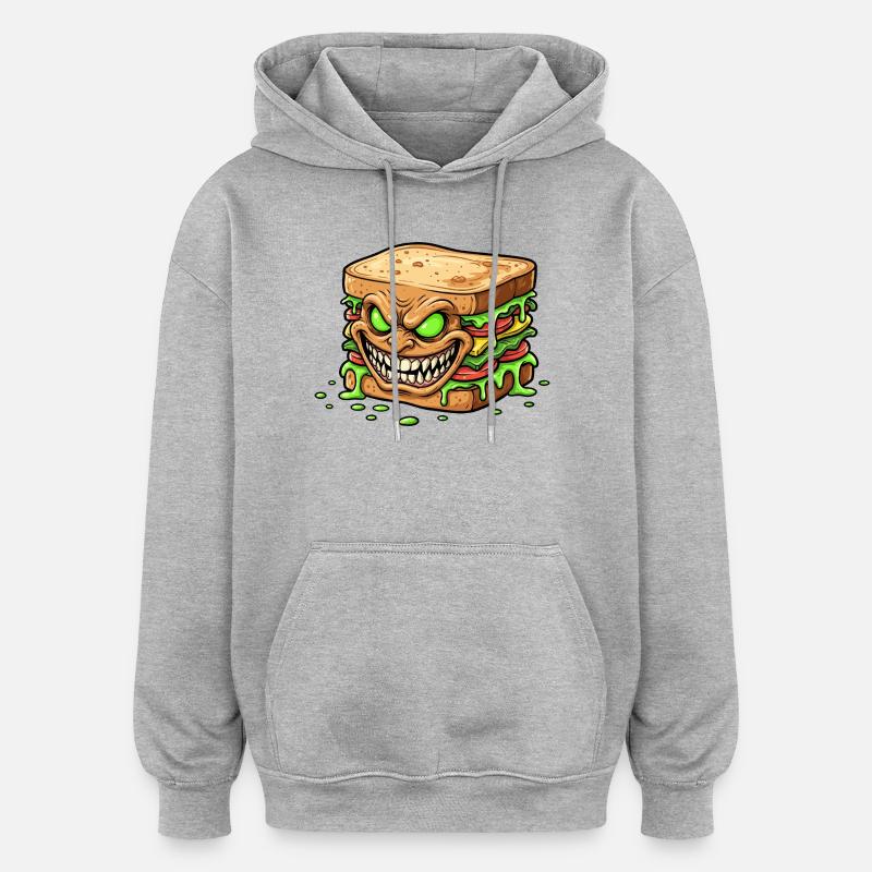 Monstre Sandwich Effrayant - Sweat à capuche oversize unisexe - gris chiné