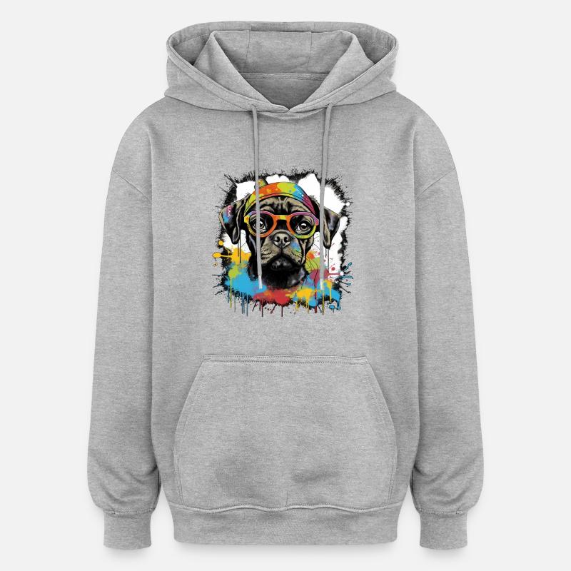 Chien - Sweat à capuche oversize unisexe - gris chiné