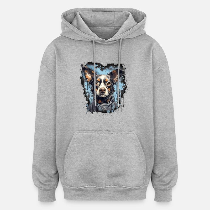 Chien - Sweat à capuche oversize unisexe - gris chiné