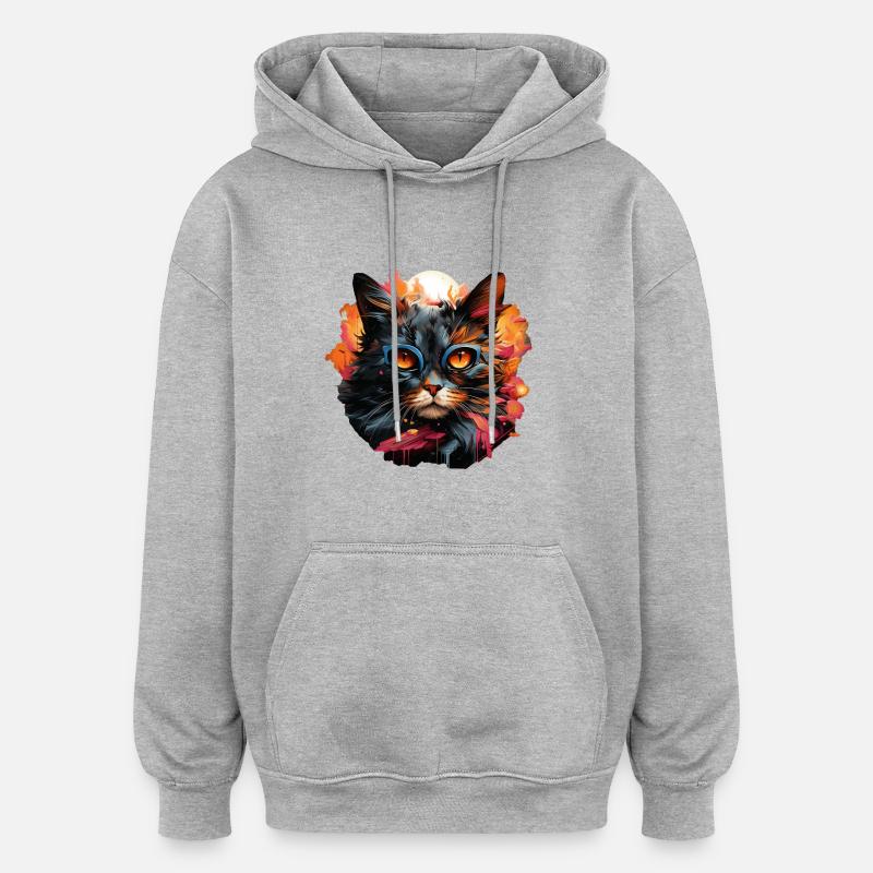 Chat - Sweat à capuche oversize unisexe - gris chiné