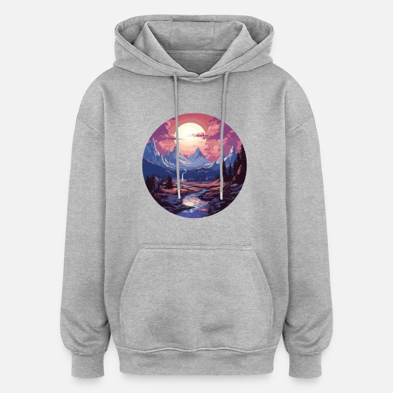 Landschaft - Illustration - Oversized Unisex Hoodie - Grau meliert