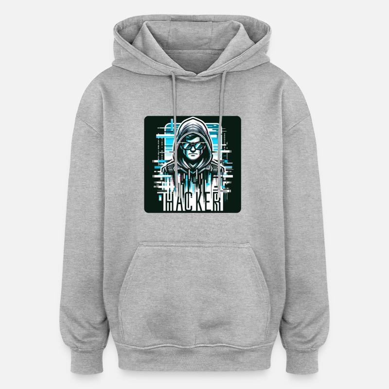 Hacker - Illustration - Sweat à capuche oversize unisexe - gris chiné