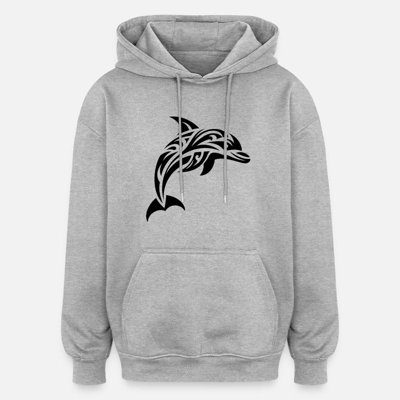 Springender süßer Tattoo Delfin - Oversized Unisex Hoodie - Grau meliert