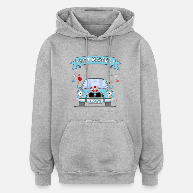 Just married wedding car turquoise - Oversized Unisex Hoodie - heather grey