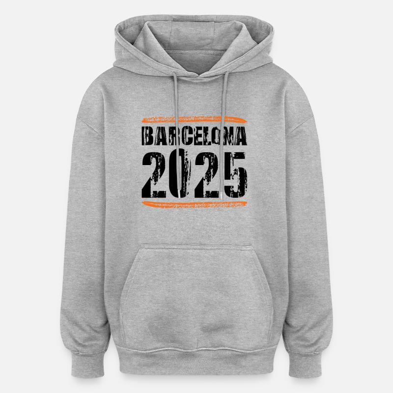 Barcelone 2025 Dicton - Sweat à capuche oversize unisexe - gris chiné
