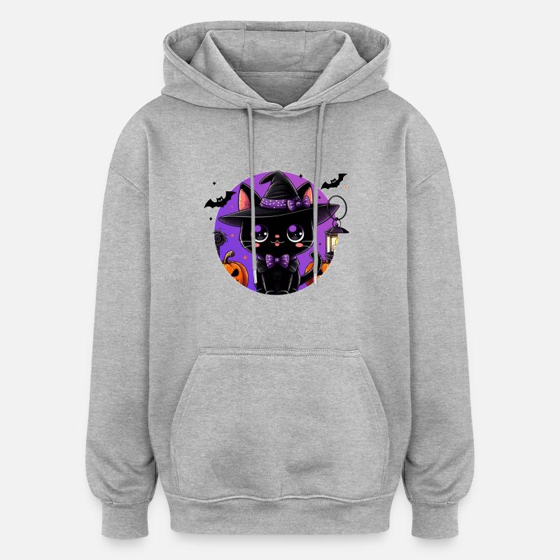 Chaton mignon halloween v2 - Sweat à capuche oversize unisexe - gris chiné