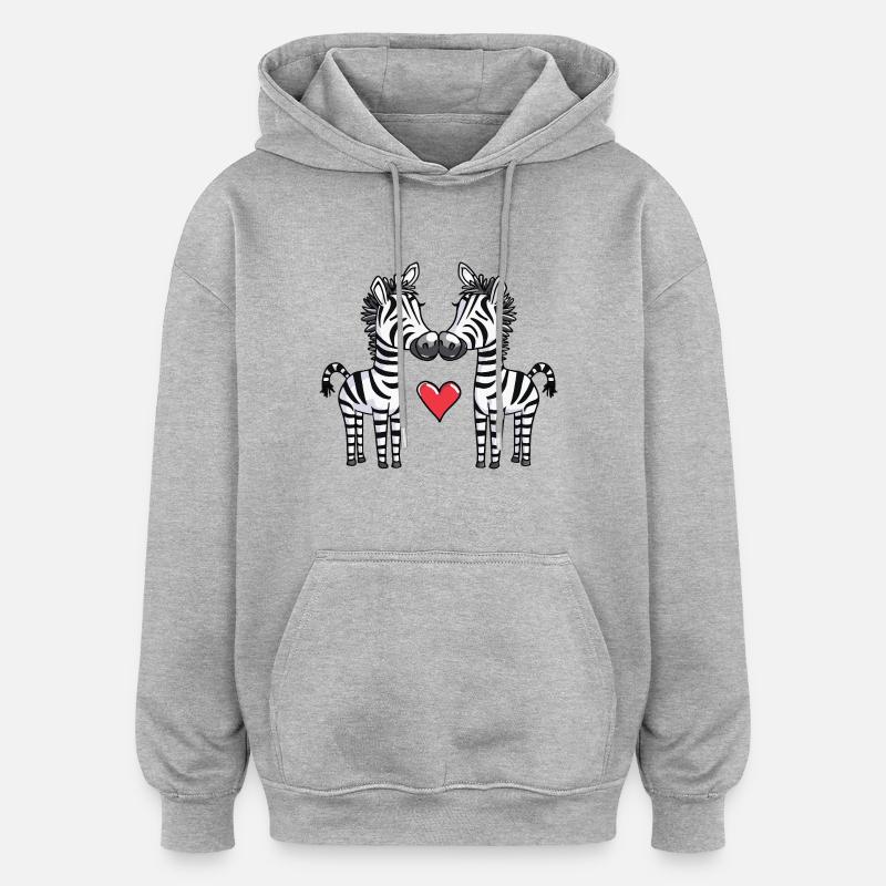 Couple de zèbres Coeur - Sweat à capuche oversize unisexe - gris chiné
