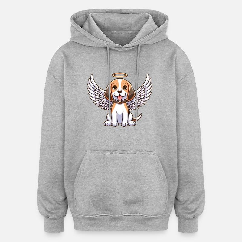 Ailes célestes de l’ange Beagle - Sweat à capuche oversize unisexe - gris chiné