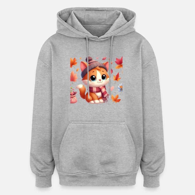 chat automne4 - Sweat à capuche oversize unisexe - gris chiné