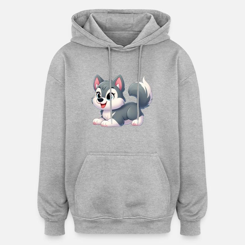 wolf 15 - Sweat à capuche oversize unisexe - gris chiné