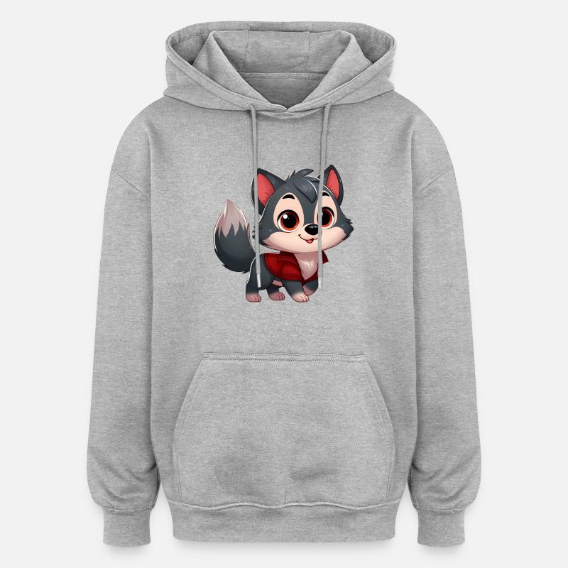 wolf 4 - Sweat à capuche oversize unisexe - gris chiné