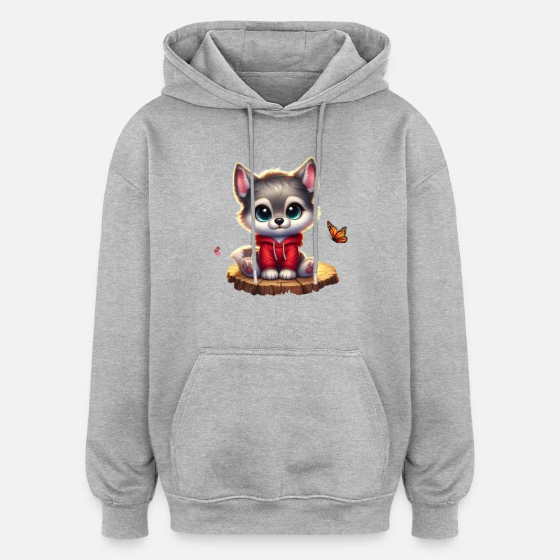 wolf 10 - Sweat à capuche oversize unisexe - gris chiné