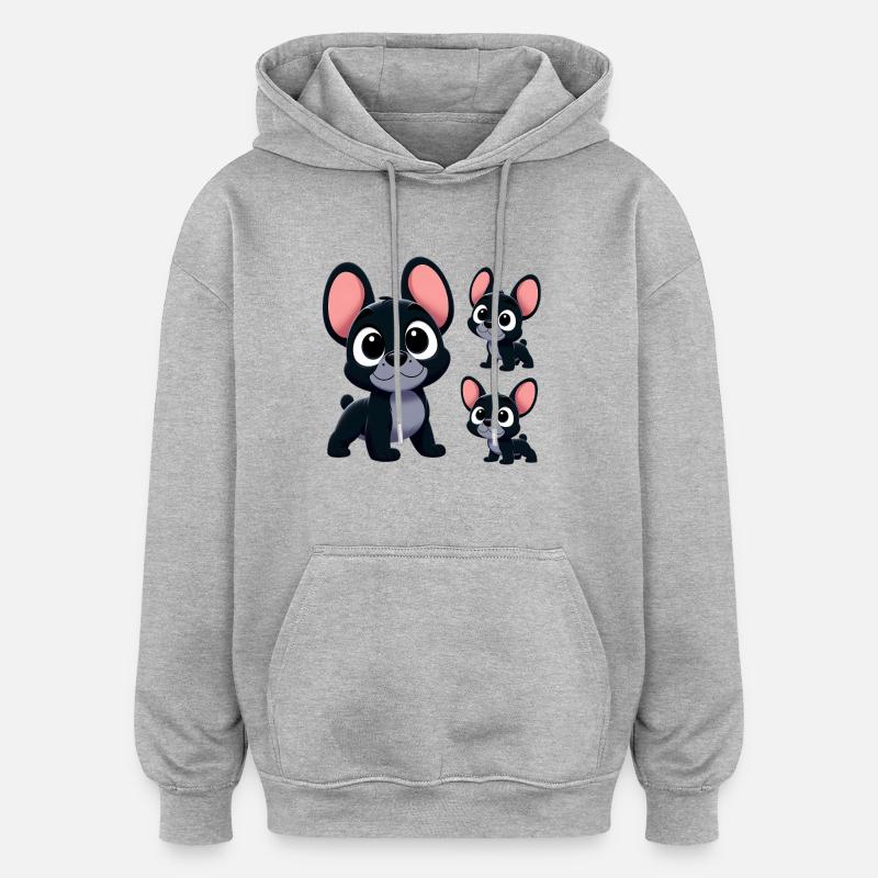 bouledogue français 8 - Sweat à capuche oversize unisexe - gris chiné