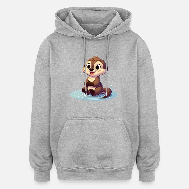 loutre 3 - Sweat à capuche oversize unisexe - gris chiné