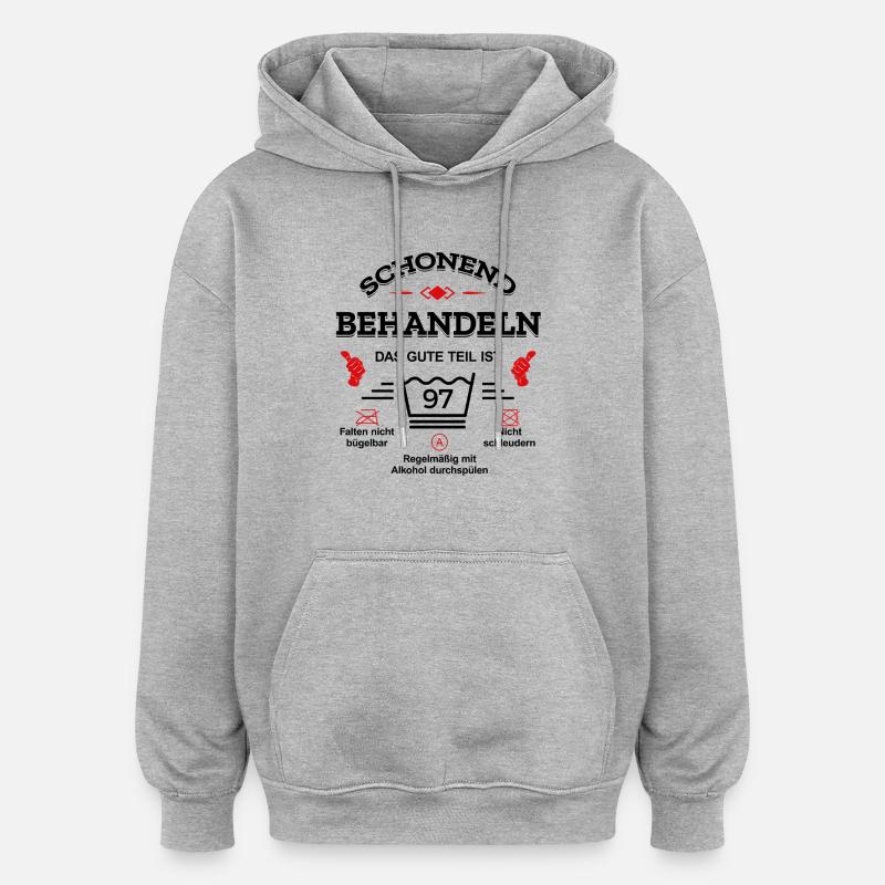 HANDLE MIT SORGFALT – 97 JAHRE PERFEKTION - Oversized Unisex Hoodie - Grau meliert
