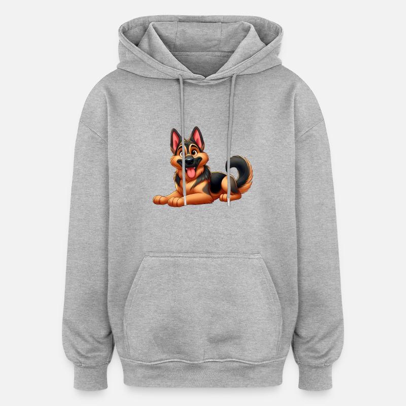 berger allemand 3 - Sweat à capuche oversize unisexe - gris chiné