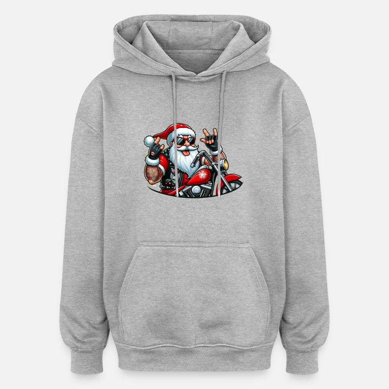 santa fun 7 - Sweat à capuche oversize unisexe - gris chiné