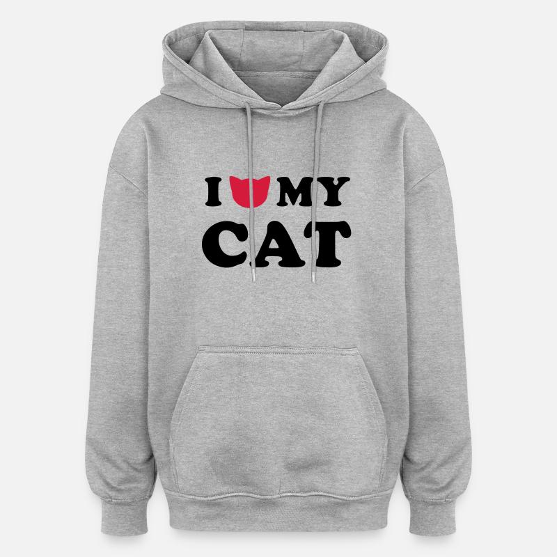 LOVE MY CAT - Sweat à capuche oversize unisexe - gris chiné